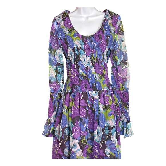 Vintage 1970s Jack Bryan Floral Maxi Dress Smocked Prairie Boho Cottagecore - Picture 2 of 4